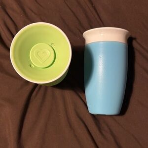 Blue and White Sippy Cup with Green Lid: Munchkin Brand